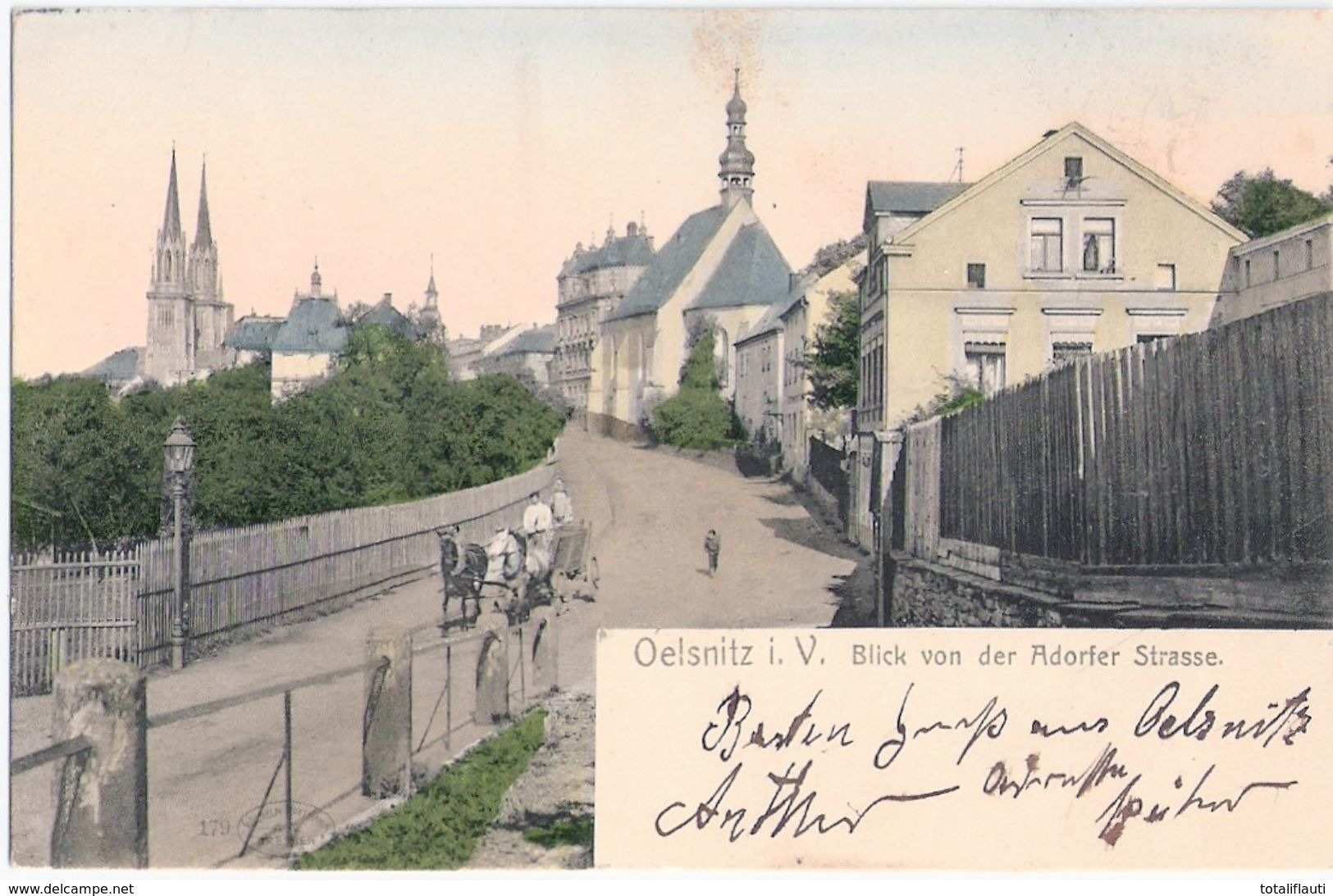 OELSNITZ Im Vogtland Blick Von Der Adorfer Strasse Pferde Gespann Plan Wagen Gelaufen 6.5.1907 - Oelsnitz I. Vogtl.