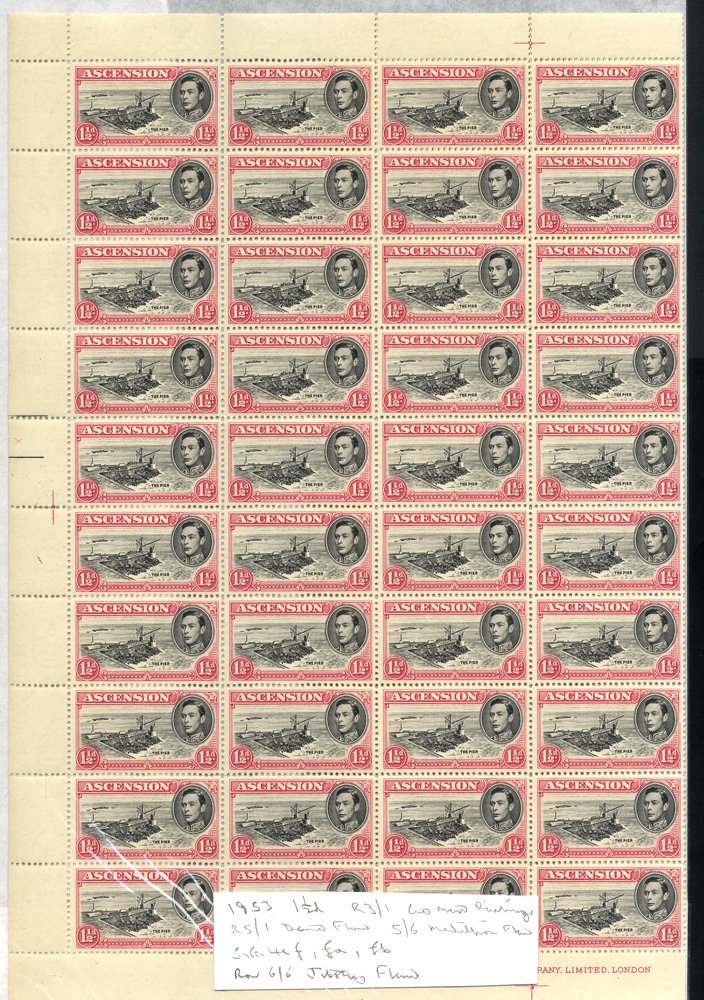 1953 1½d Black & Rose-carmine P.13, A Complete UM Sheet Of Sixty Incl. Varieties Davit Flaw R5/1, SG.40fa, Cut Mast & Ra - Sonstige & Ohne Zuordnung