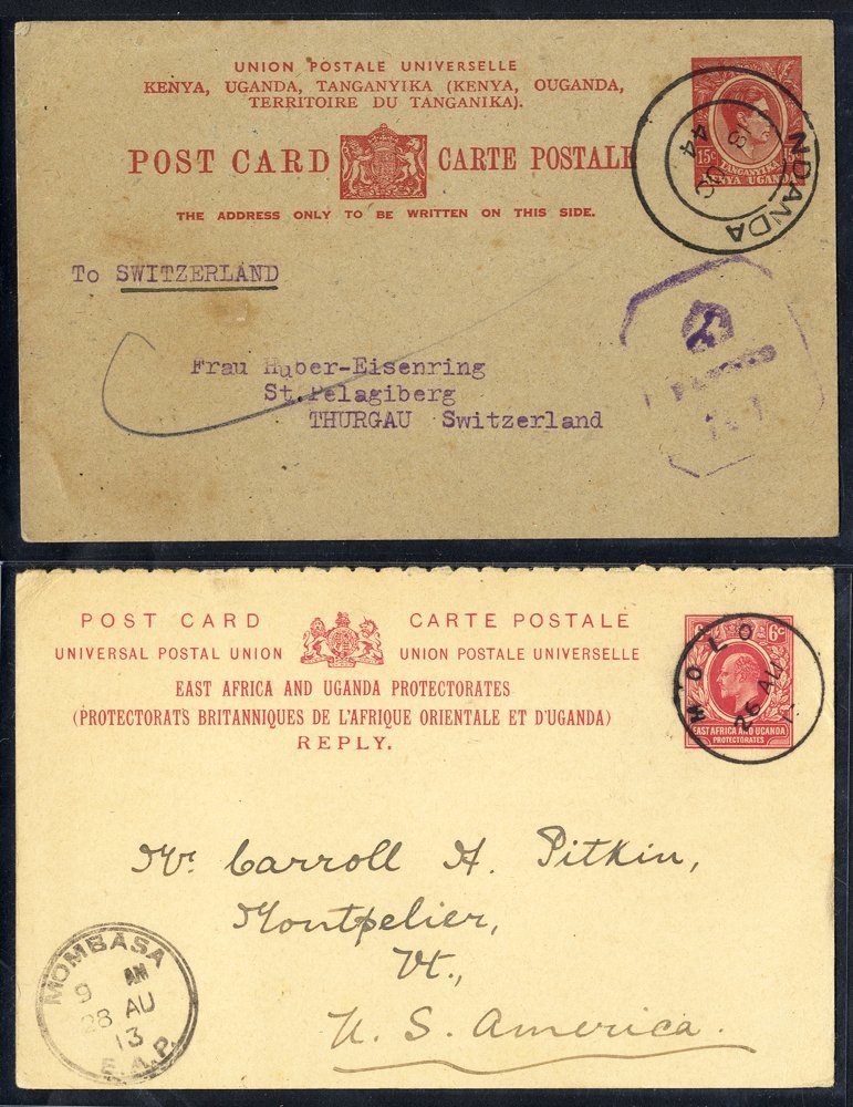 1913 6c Postal Stationery Card, Reply Half To USA With MOLO C.d.s, 1944 K.U.T 15c Postal Stationery Card, Crown Censor H - Sonstige & Ohne Zuordnung