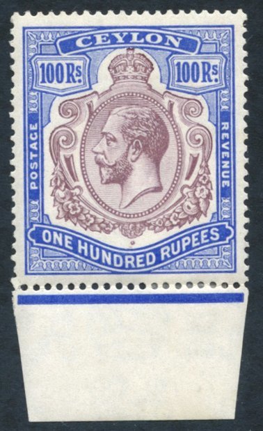 1921-32 100r Dull Purple & Blue, Fresh M Lower Marginal Example, SG.360. (1) Cat. £2500 - Otros & Sin Clasificación