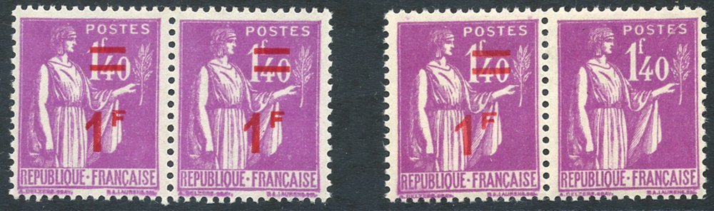 1941 1f On 1f.40 Horizontal Pair With Left Stamp Surcharge Omitted, A Normal Pair Accompanies. Maury 484f. (4) Cat. 2150 - Sonstige & Ohne Zuordnung