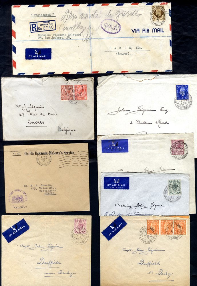 TANGIER 1930's-51 Covers (8) With A Range Of Frankings Incl. A 1847 Registered Airmail Envelope To France With GB 1s & O - Sonstige & Ohne Zuordnung