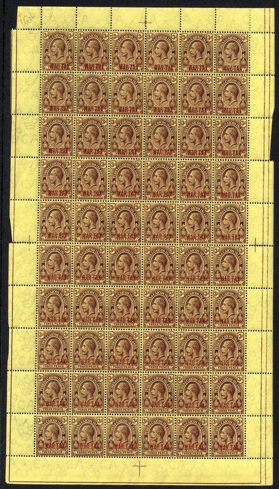 1918 War Tax Opt In Red On 3d Purple/yellow (SG.145) A Complete Sheet Of 60, Some Minor Perf Separation (affecting Selve - Sonstige & Ohne Zuordnung