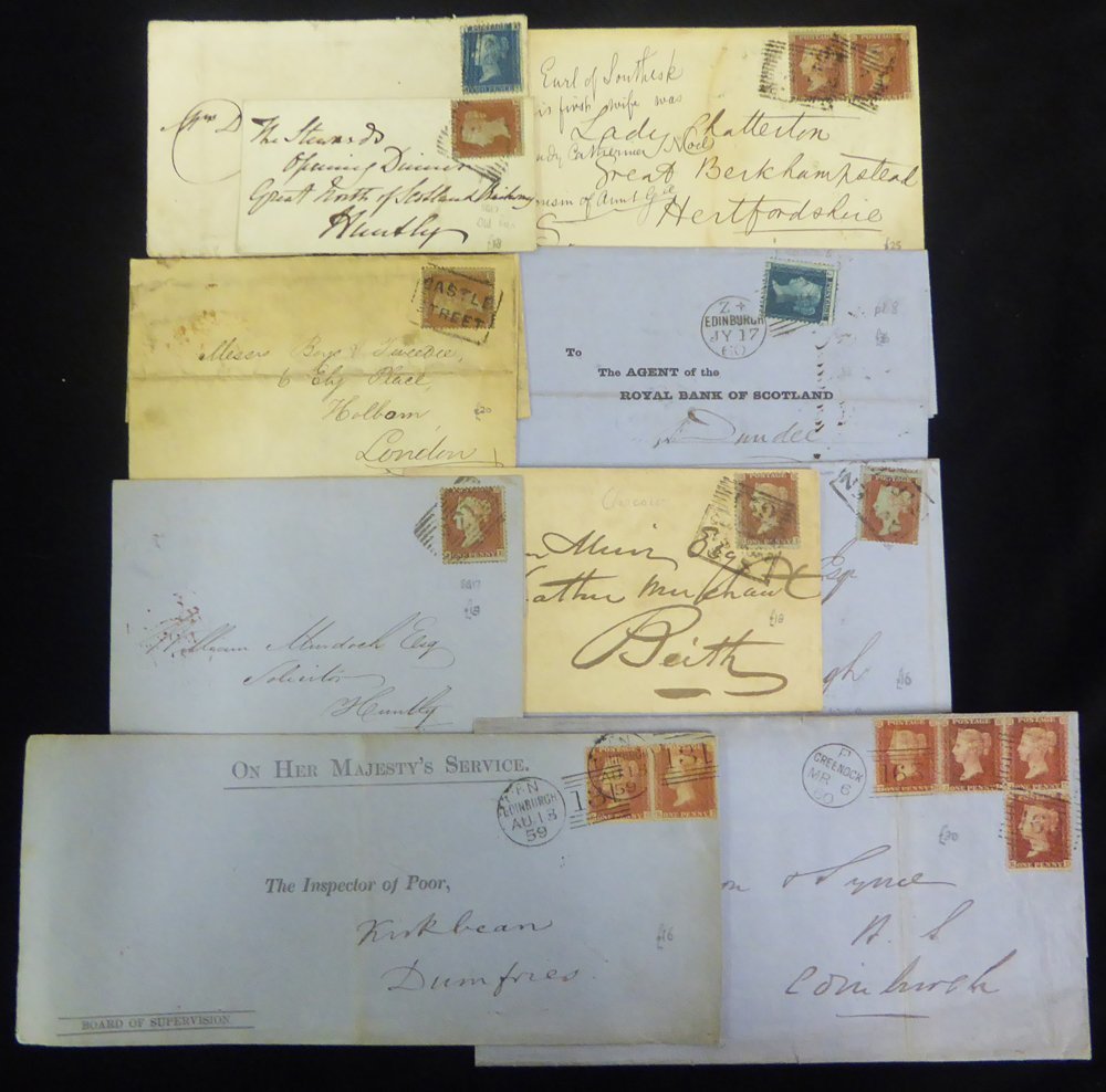 1854-79 Covers With Good Variety Of 1d Reds Incl. Blued Paper, Cancelled By Scottish Numerals, Three With Boxed Edinburg - Sonstige & Ohne Zuordnung