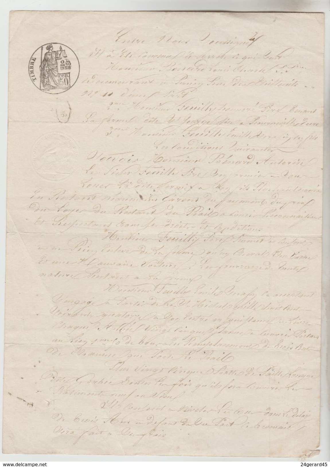 2 DOCUMENTS NOTARIAUX AVEC CACHETS FISCAUX 50 CENTS + 2/10ème (60 Cents), 1 F POUR PAGE DOUBLE DU 5/12/1874, 30/05/1866 - Seals Of Generality