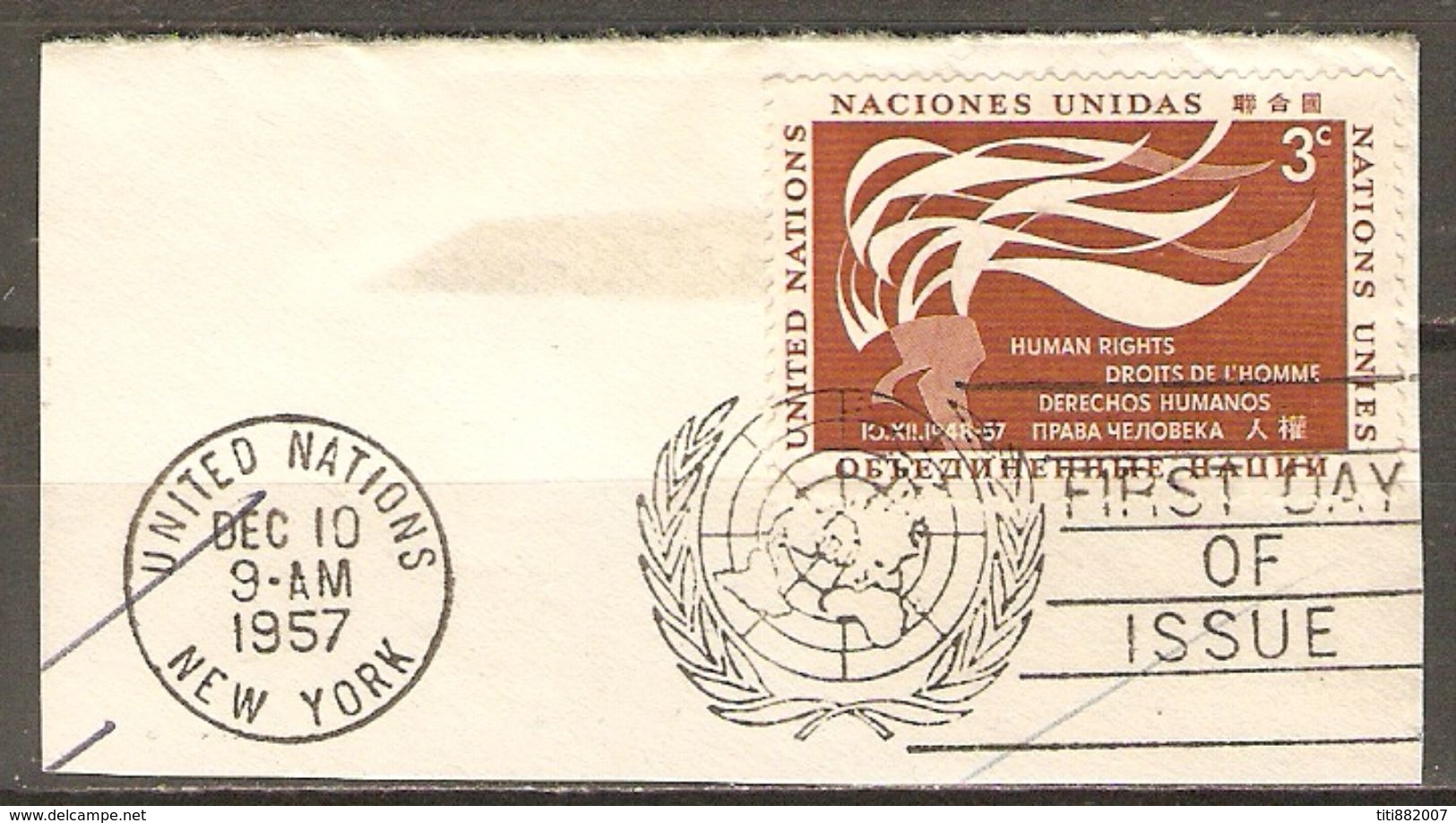 NATIONS - UNIES    -    1957 .  Droits De L' Homme Oblitéré Sur Fragment - Usati