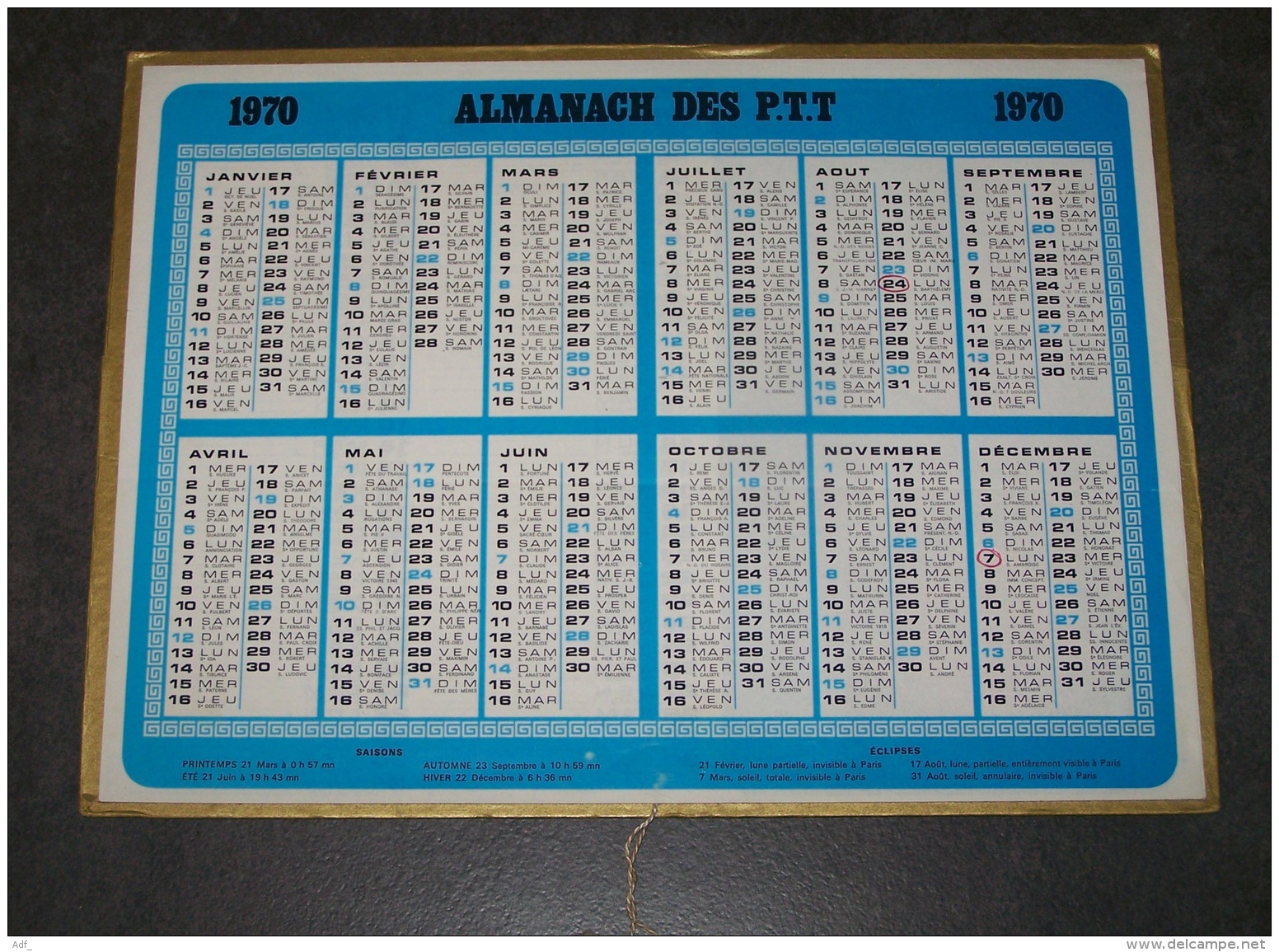 1970 ALMANACH CALENDRIER DES P.T.T, PTT, POSTE, ARDENNES 08 - Groot Formaat: 1961-70