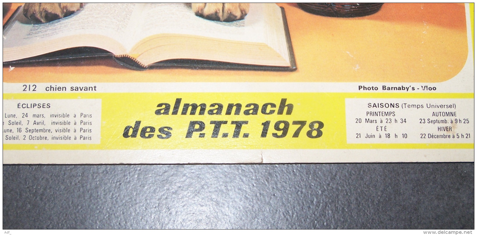 1978 ALMANACH CALENDRIER DES P.T.T, PTT, POSTE, CHIEN SAVANT, CHAT CURIEUX, OLLER, ARDENNES 08 - Groot Formaat: 1971-80