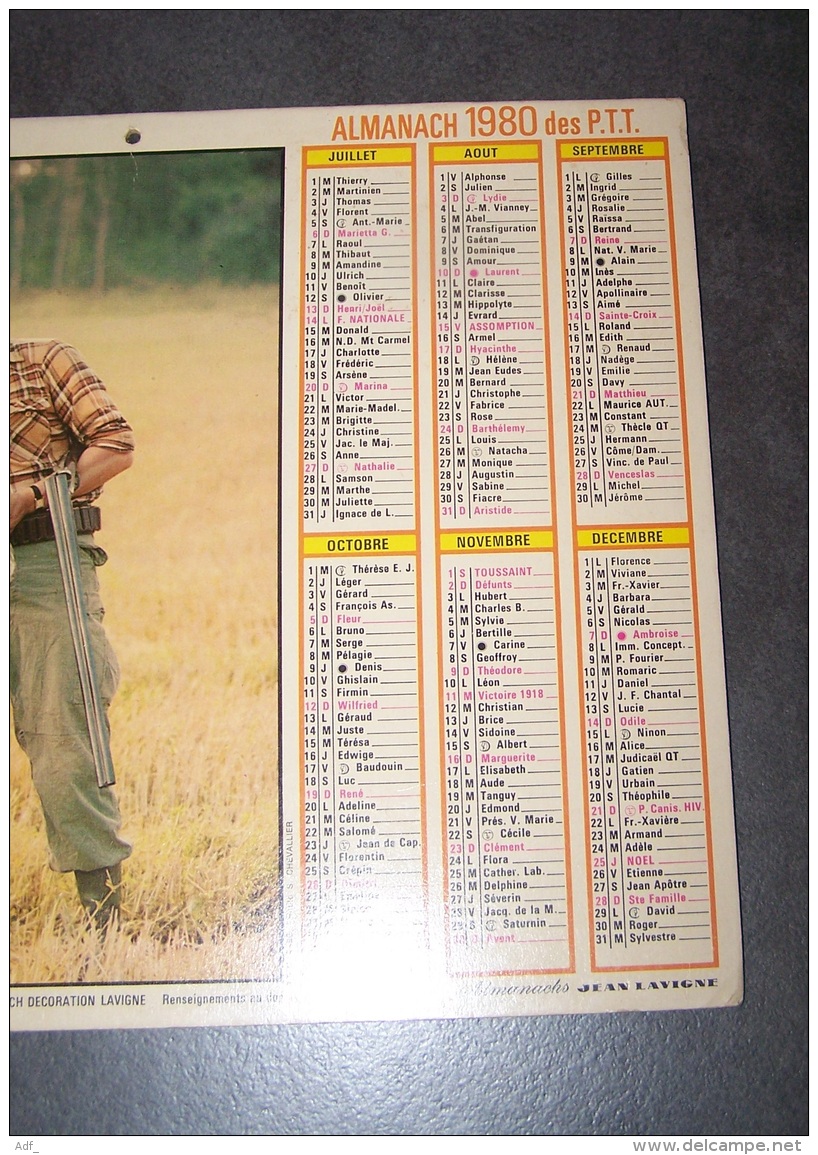 1980 ALMANACH CALENDRIER DES P.T.T, PTT, POSTE, LA PECHE, LA CHASSE, LAVIGNE, ARDENNES 08