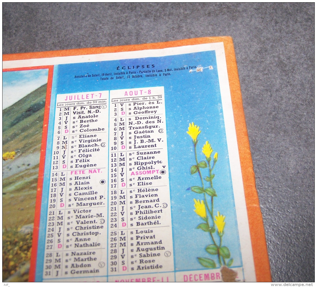 1958 ALMANACH CALENDRIER DES P.T.T, PTT, POSTE, OLLER, GENTIANES EN SAVOIE