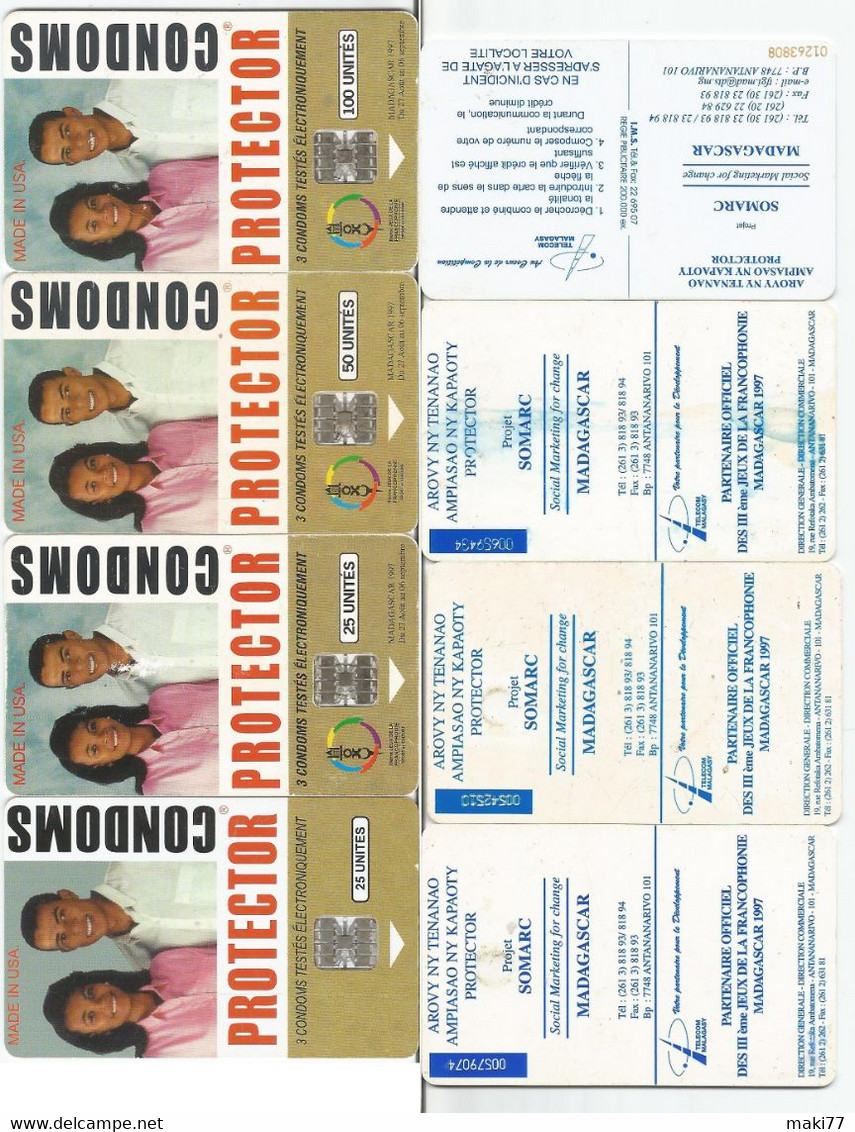 Madagascar Malagasy  Madagaskar TC Publique N°13 à 16 CONDOMS PROTECTOR  Avec & Sans  LOGO JEUX FRANCOPHONIE 1997 - Madagascar