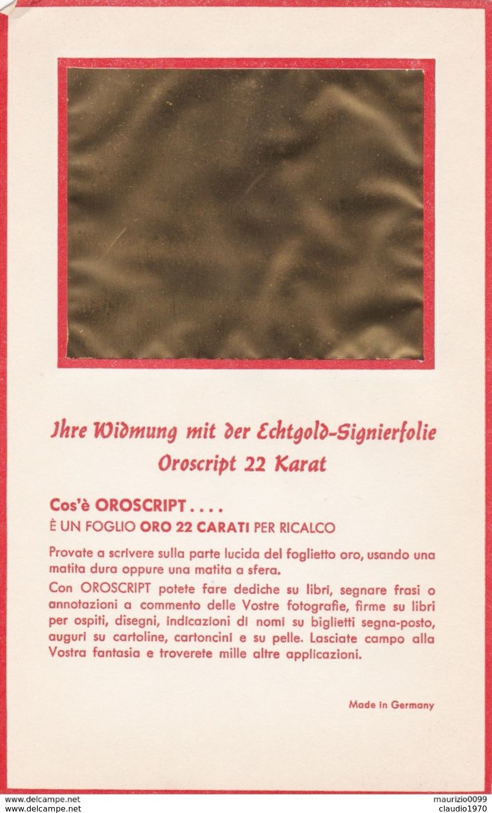 LOTTO DI 4 OROSCRIPT - FOGLIO ORO 22 CARATI PER RICALCO VINTAGE - MADE IN GERMANY - Autres & Non Classés