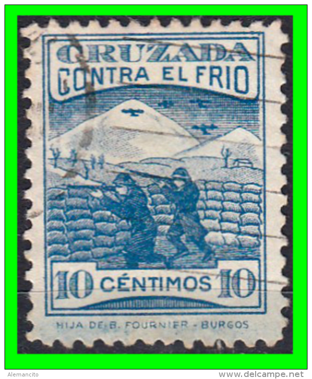 SELLO GUERRA CIVIL SOLDADO BURGOS  DIVISIÓN NAVARRA EN HUESCA 1938. CRUZADA CONTRA EL FRÍO.10 Ctms - Oorlogstaks