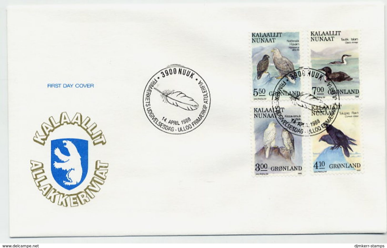 GREENLAND 1988 Birds II. On FDC .  Michel  181-84 - FDC