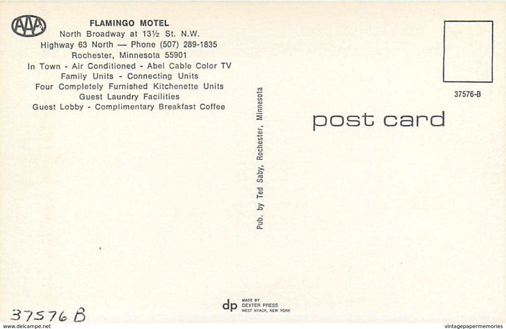 275867-Minnesota, Rochester, Flamingo Motel, Ted Saby Dexter Press No 37576-B - Rochester