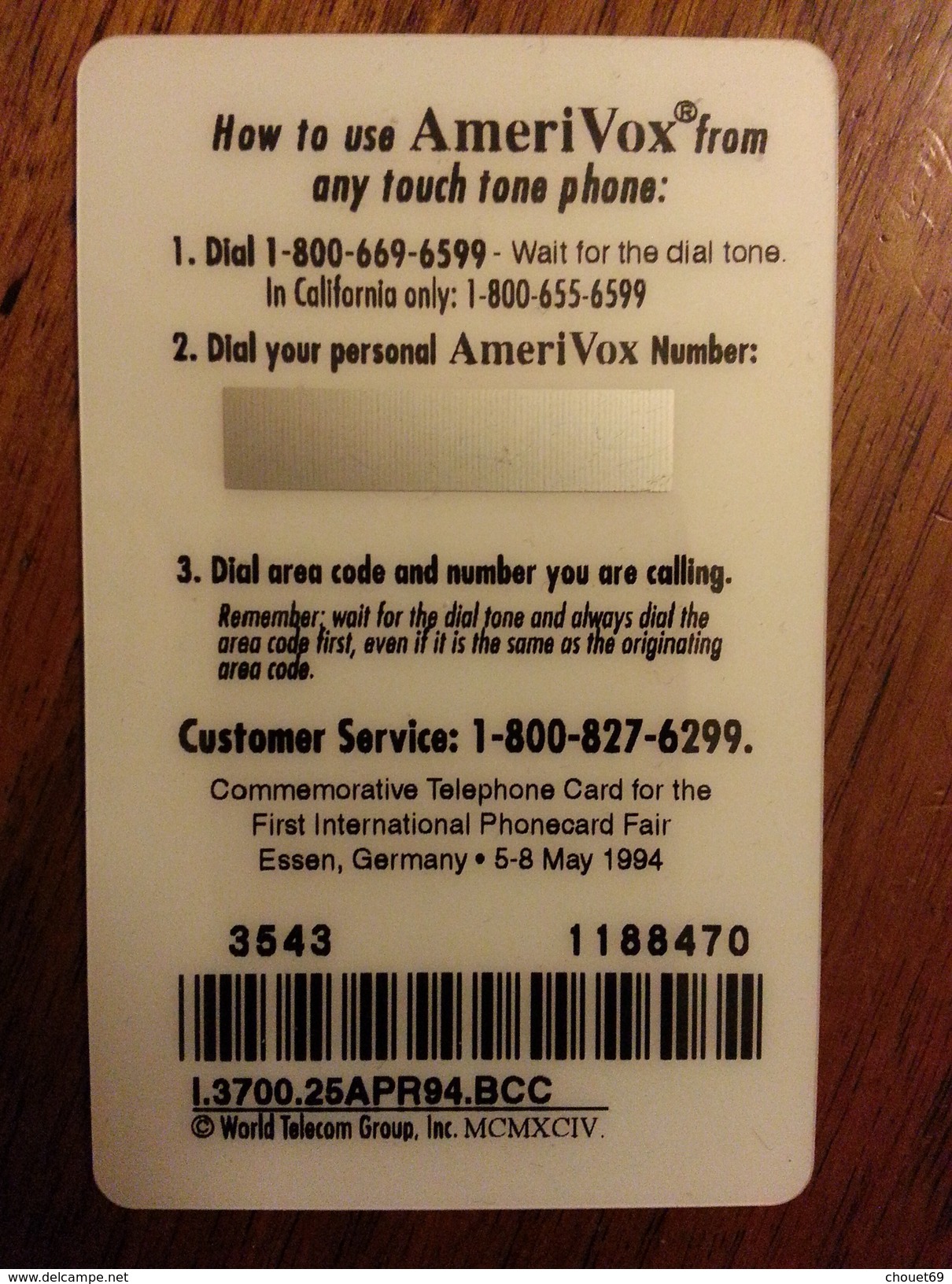 Amerivox First International Phonecard Fair Essen Germany Allemagne May 1994 MINT Prépayée Prepaid Ameri Vox - Amerivox