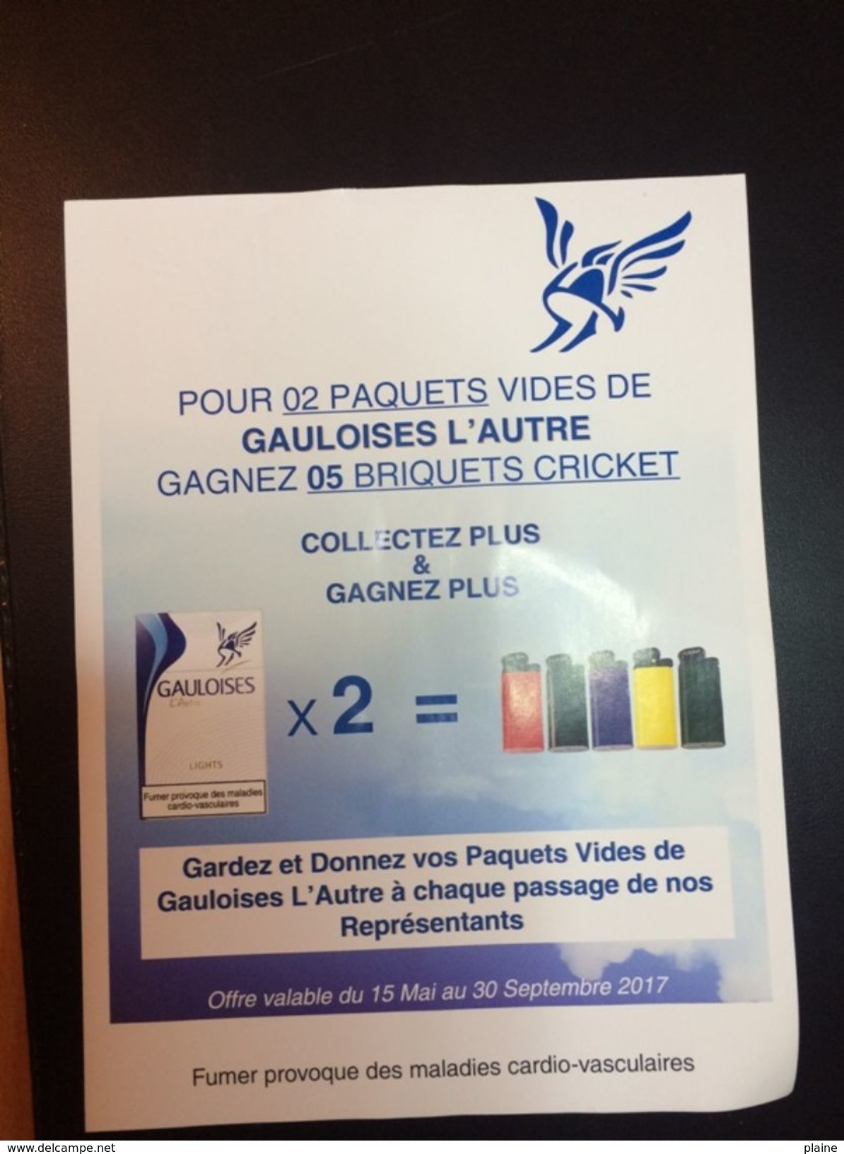 GAULOISES-PUBLICITE PAPIER-GAGNEZ 5 BRIQUETS - Advertising Items