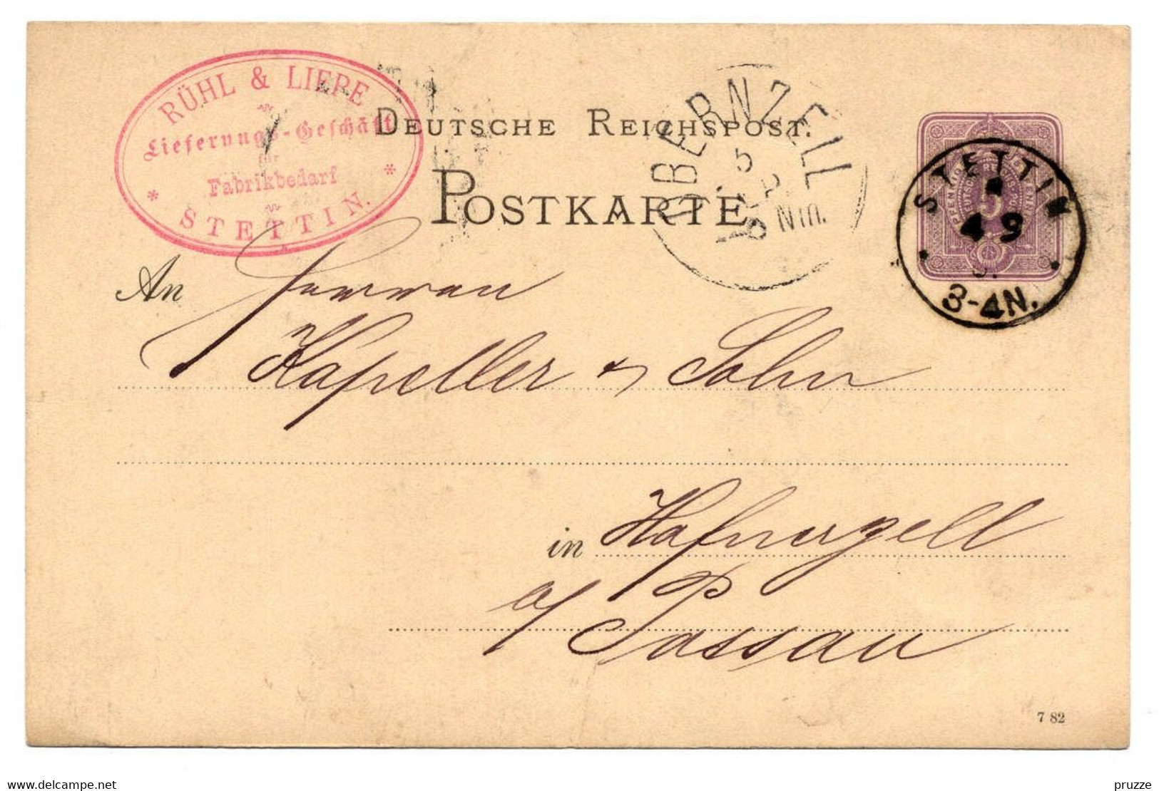 Ganzsache Deutsche Reichspost, Fa. Rühl & Liepe Stettin 1882 Nach Hafnerzell ( Obernzell ) Bei Passau - Postkarten