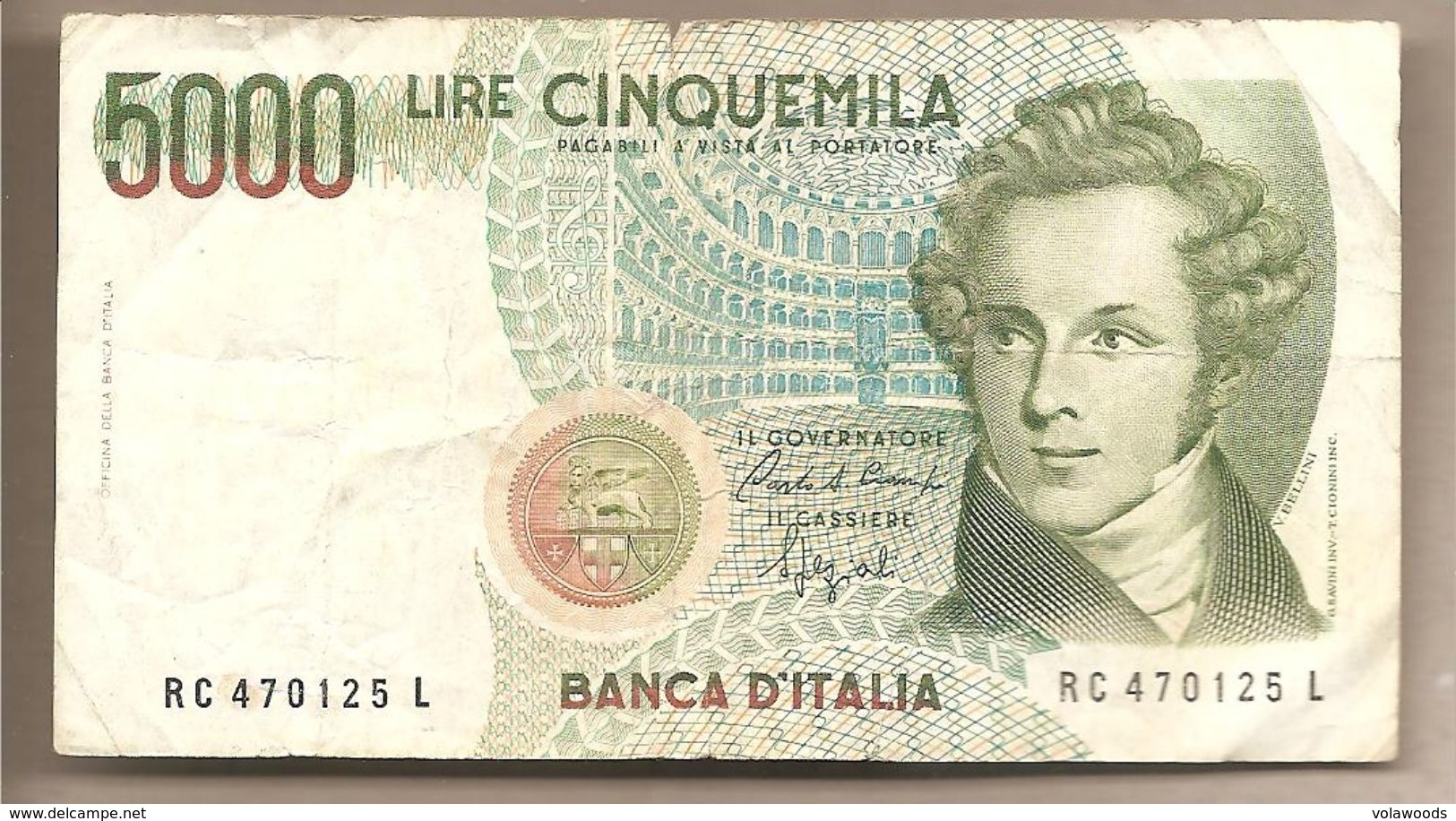 Italia - Banconota Circolata Da 5000 Lire "Bellini" P-111b.2 - 1992 #19 - 5000 Lire