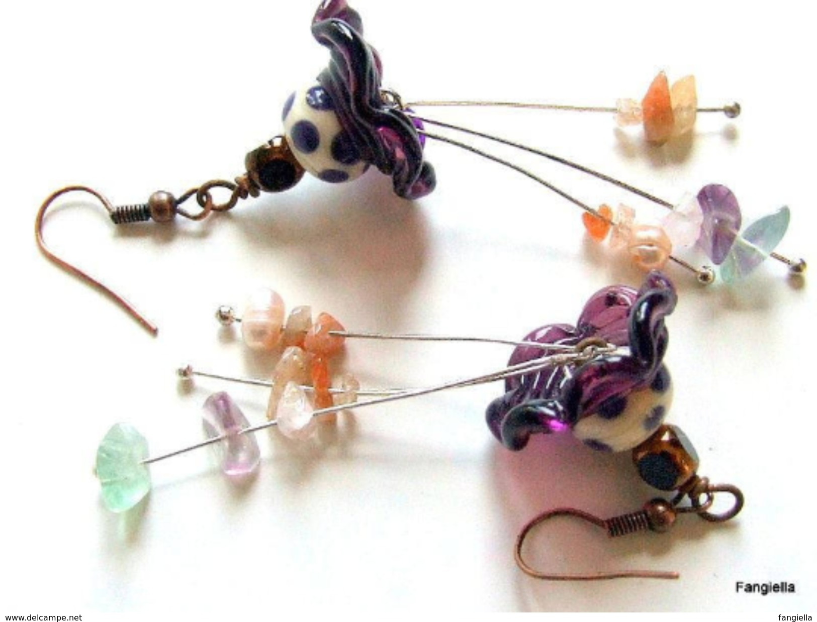 Boucles D'oreilles Multicolore Chapeau En Verre Filé Pierres Semi-précieuses - Earrings