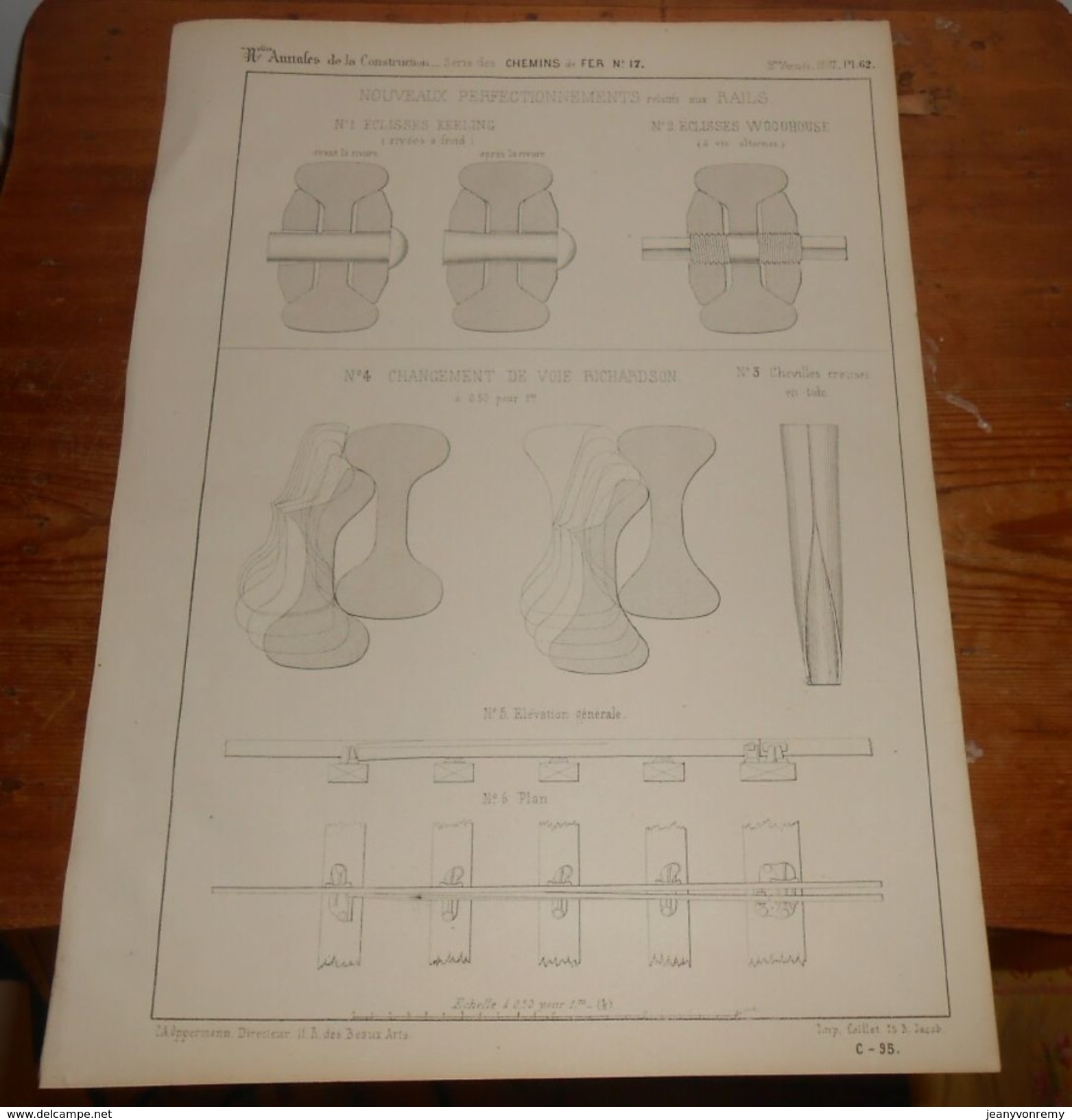 Plan Des Nouveaux Perfectionnements Relatifs Aux Rails. Eclisses Keeling Et Woodhouse. 1857. - Travaux Publics