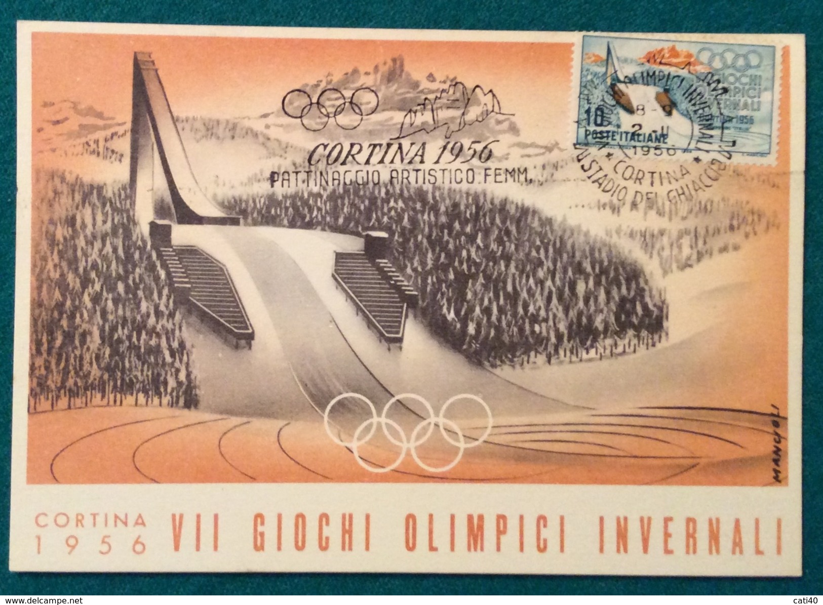 OLIMPIADI CORTINA 1956 CARTOLINA UFFICIALE  ANNULLO DI  CORTINA 2/2/1956   PATTINAGGIO ARTISTICO FEMMINILE - Sommer 1924: Paris