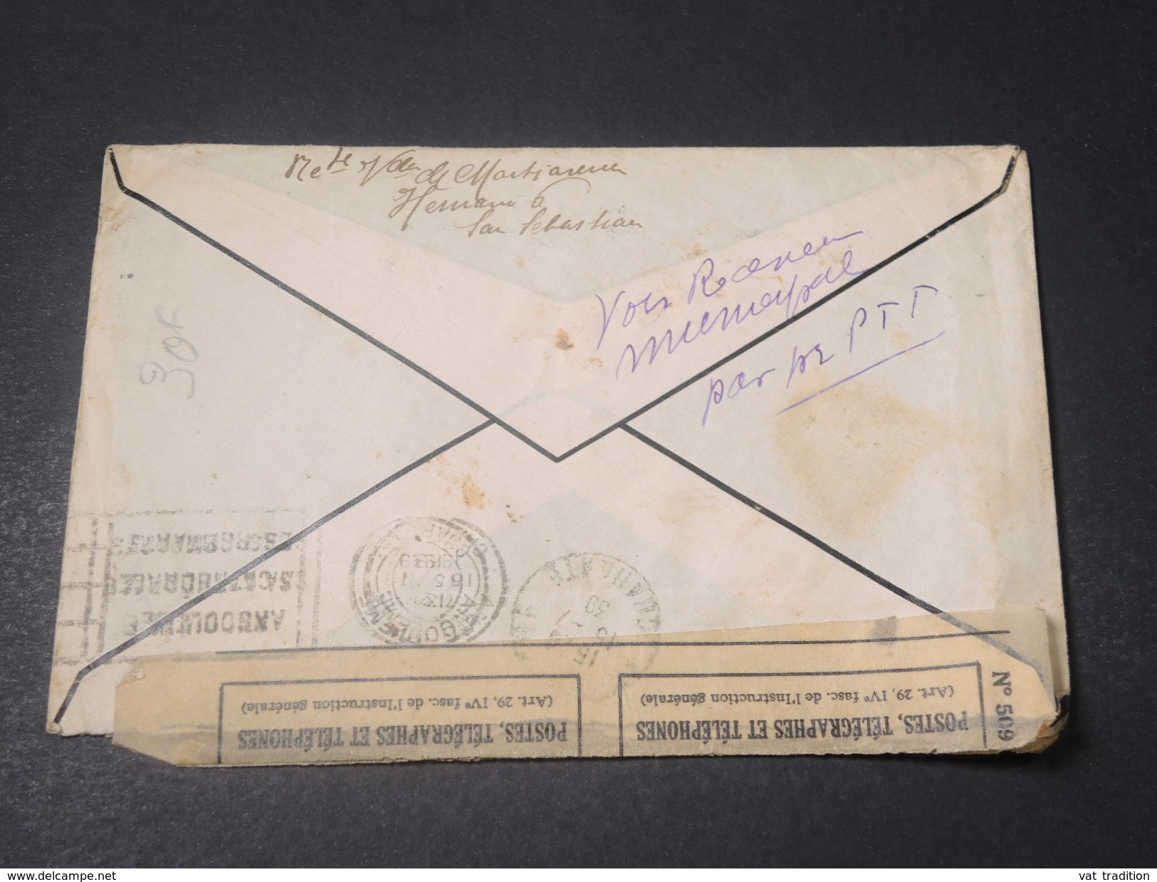 ESPAGNE - Enveloppe Avec Censure De San Sebastien Pour La France En 1939  - L 11204 - Republikeinse Censuur