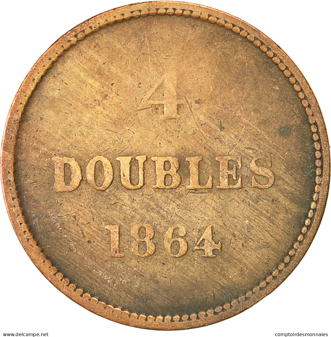 Monnaie, Guernsey, 4 Doubles, 1864, Heaton, Birmingham, TB+, Bronze, KM:5 - Guernsey