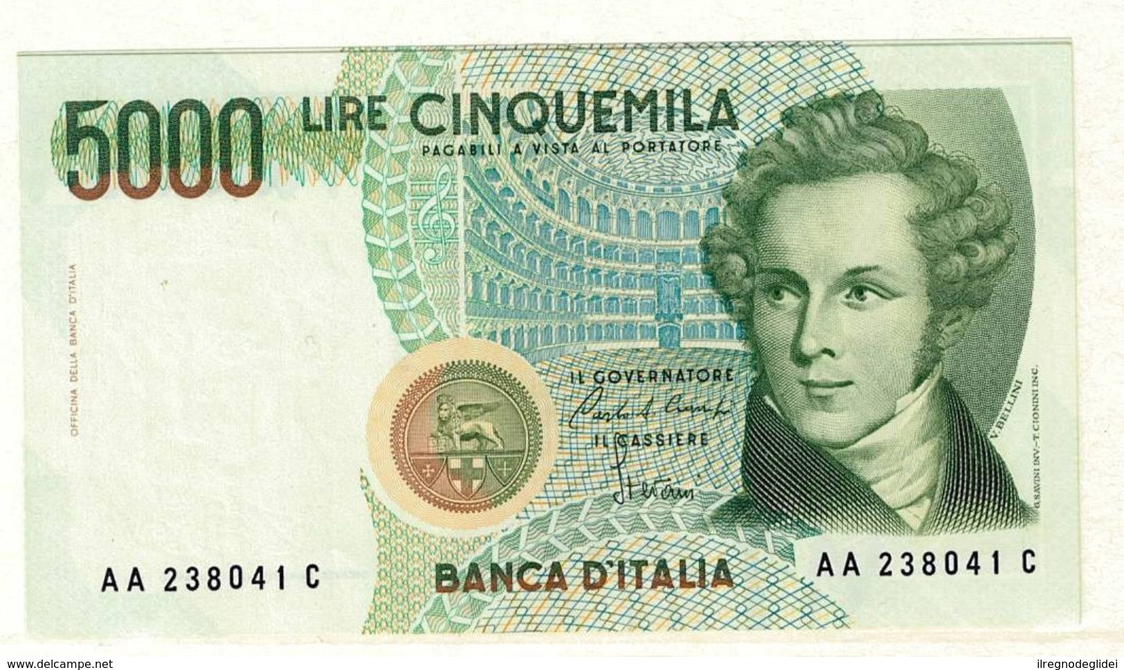 REPUBBLICA ITALIANA - 5000 LIRE VINCENZO BELLINI -  FIOR DI STAMPA - DECR. 04/01/1985 - CIAMPI - STEVANI  - LA001070A - 5000 Lire