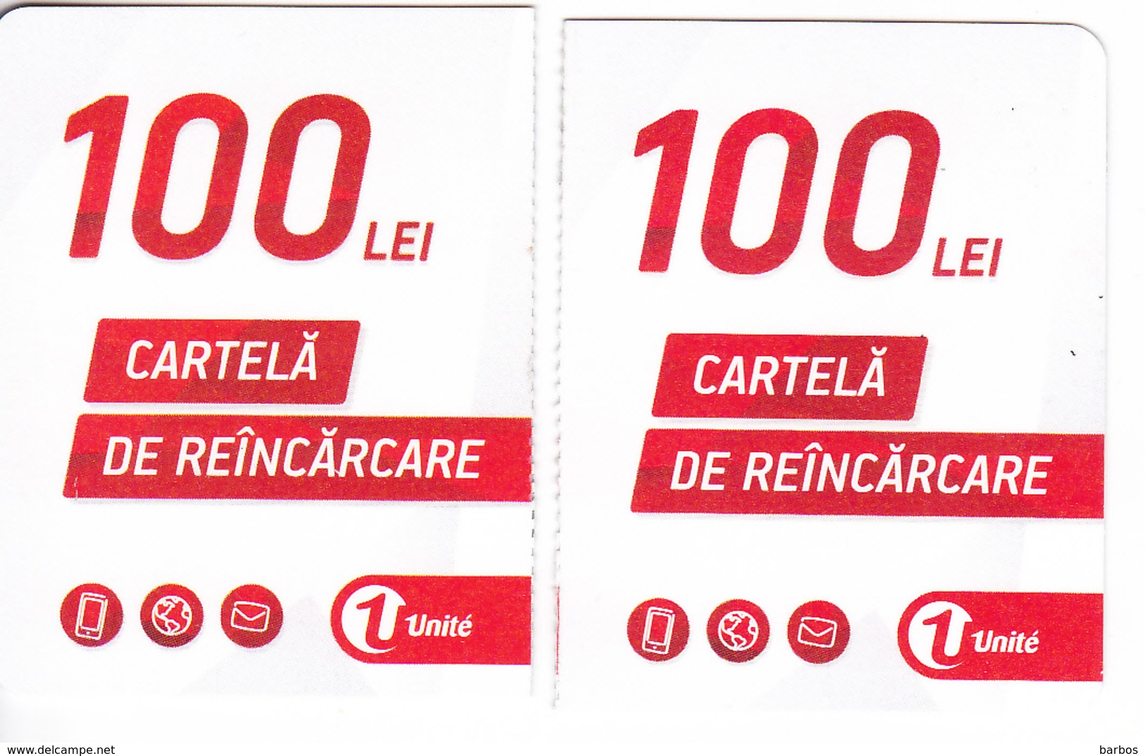 Moldova   Moldavie  Moldau ,  Prepaid Phonecards -  Unlte  ,  100 Lei  +100 Lei , Tipe 2 , Paper , Used - Moldova