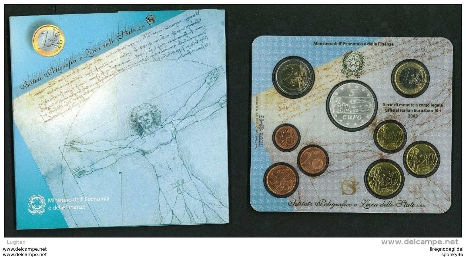 NUMISMATICA REPUBBLICA ITALIANA - DIVISIONALE ANNO 2003 - FDC - 9 VALORI - 5 EURO ARGENTO EUROPA DEL LAVORO - Set Fior Di Conio