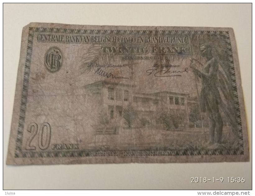 20 Francs 1953 - Belgian Congo Bank