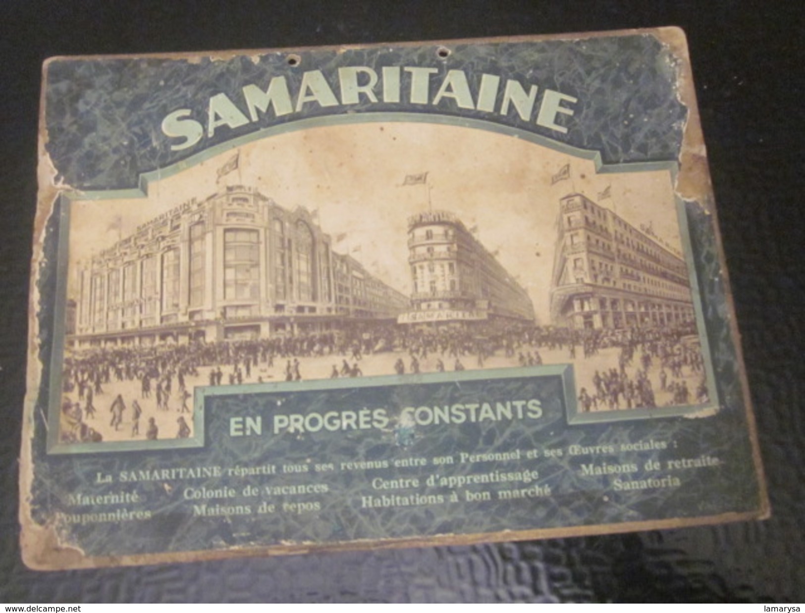 Publicité Originale RV Affichette Effigies 2 Créateurs & Magasin SAMARITAINE En 1889 Sur Support Plaque Carton D'époque - Plaques En Carton