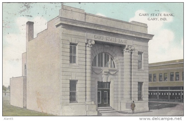 Gary Indiana, Gary State Bank Building, Architecture, C1900s Vintage Postcard - Gary