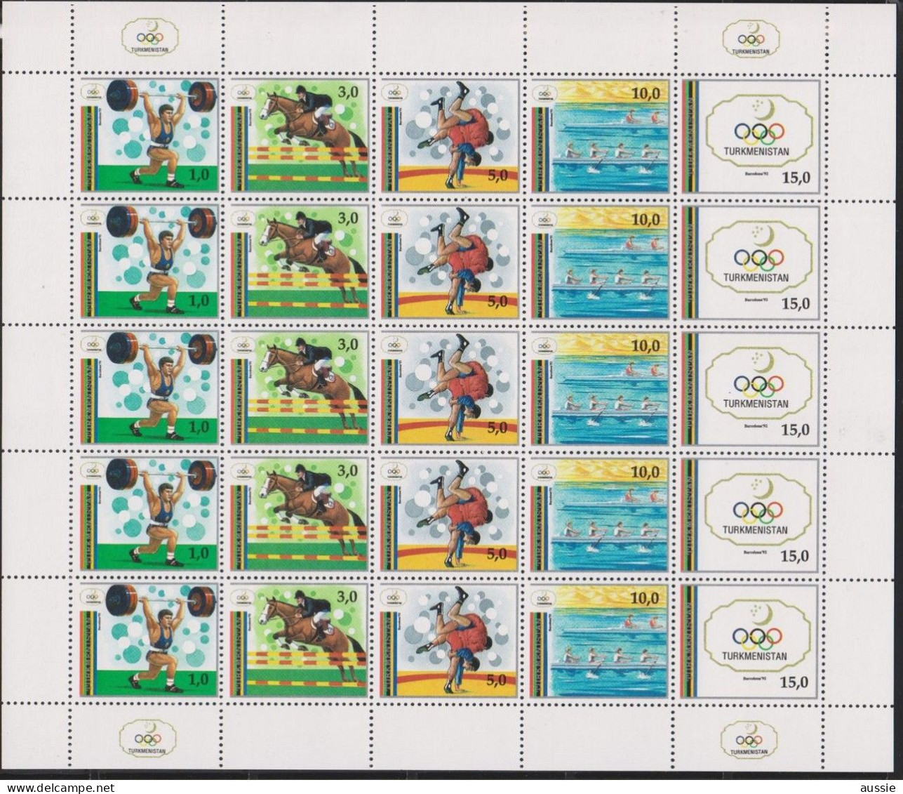 Turkmenistan 1992 Yvertnr. 25-29 *** MNH Cote 37,50 € Sport Jeux Olympiques Barcelona - Turkmenistan