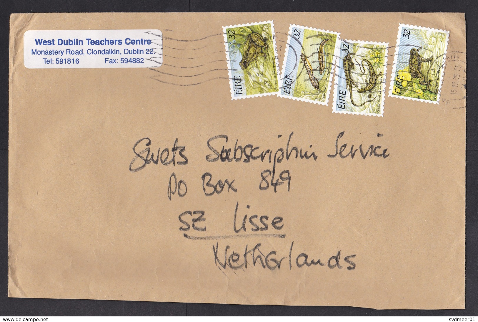 Ireland: Cover To Netherlands, 2005, 4 Stamps, Reptiles, Lizard, Salamander, Frog, Toad, Animals (minor Damage) - Storia Postale