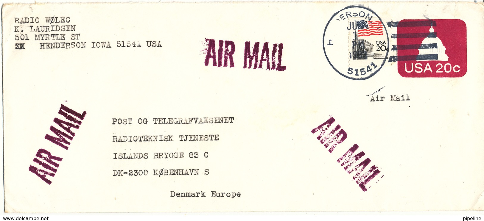 USA Registered Postal Stationery Cover Uprated And Sent To Denmark Henderson 1-6-1983 - 1981-00