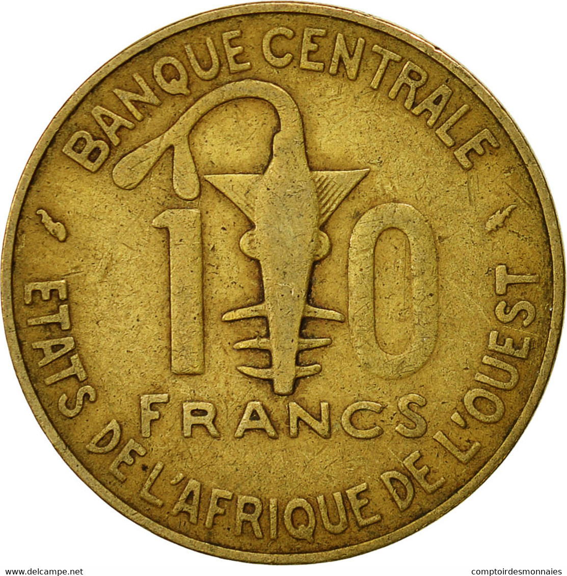 Monnaie, West African States, 10 Francs, 1975, TB, Aluminum-Nickel-Bronze, KM:1a - Ivory Coast