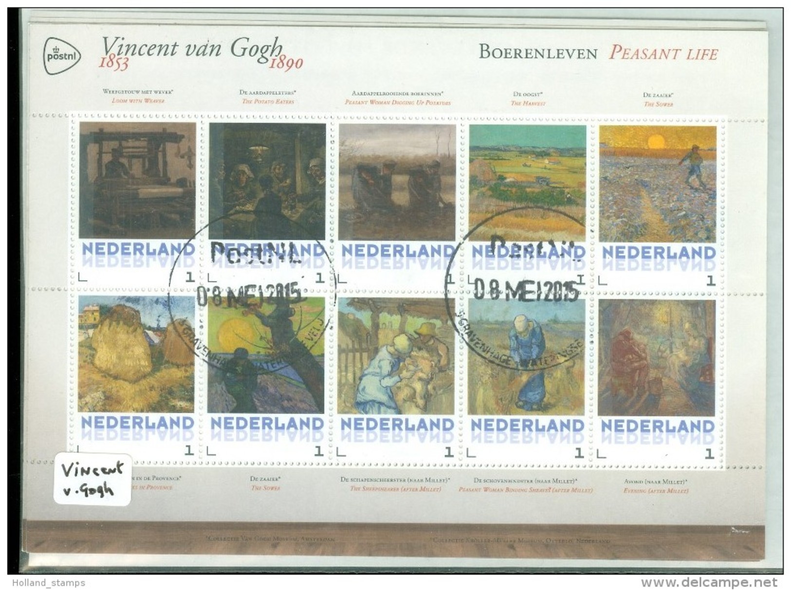 VINCENT VAN GOGH * BLOC DE 10 TEMBRES PAYS-BAS * DATE D'ÉMISSION 2015 UTILISE - Usados