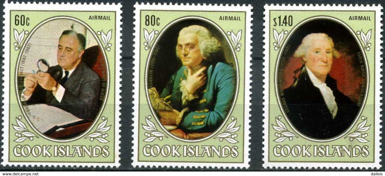 Iles Cook - 1982 - Franklin Roosevelt, Benjamin Franklin, George Washington - Neufs - George Washington