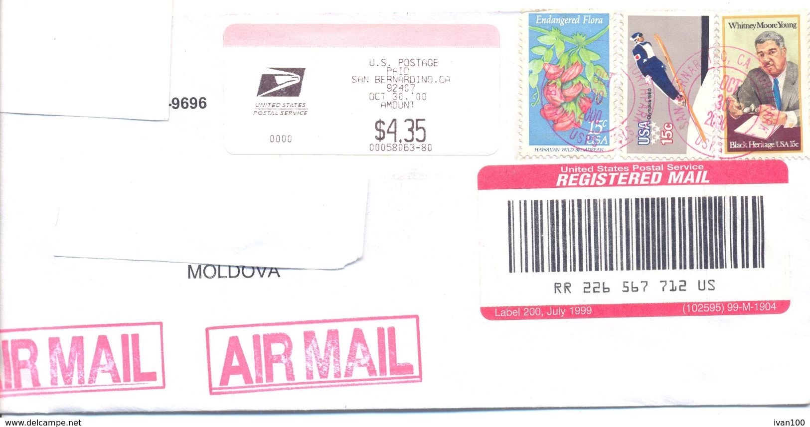 2000. USA, The Letter Sent By Registered Air-mail Post To Moldova - Lettres & Documents