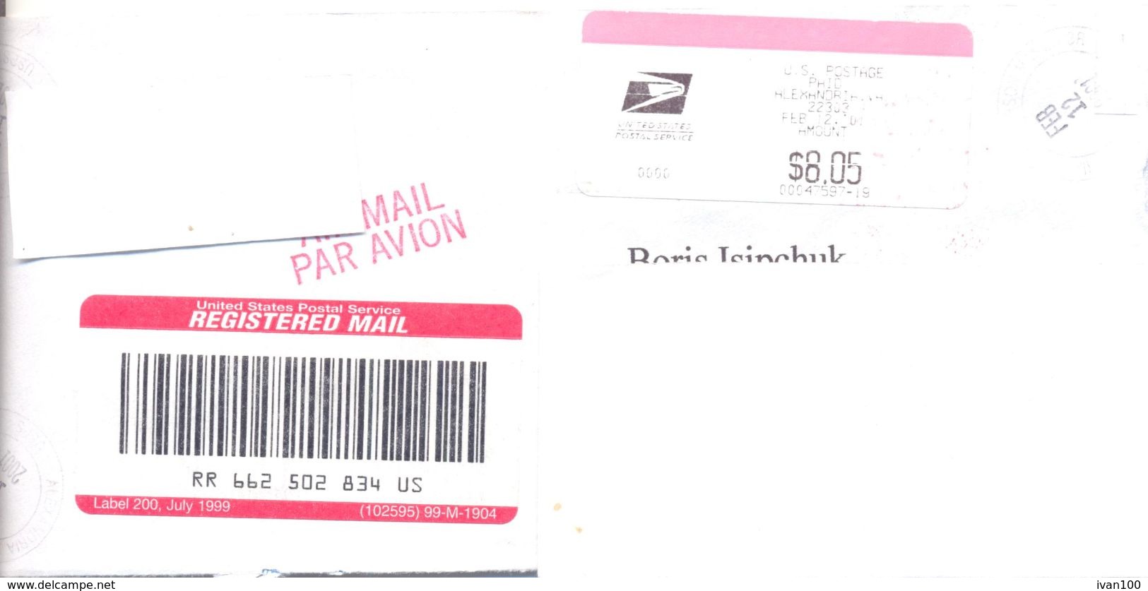 2001. USA, The Letter Sent By Registered Air-mail Post To Moldova - Lettres & Documents