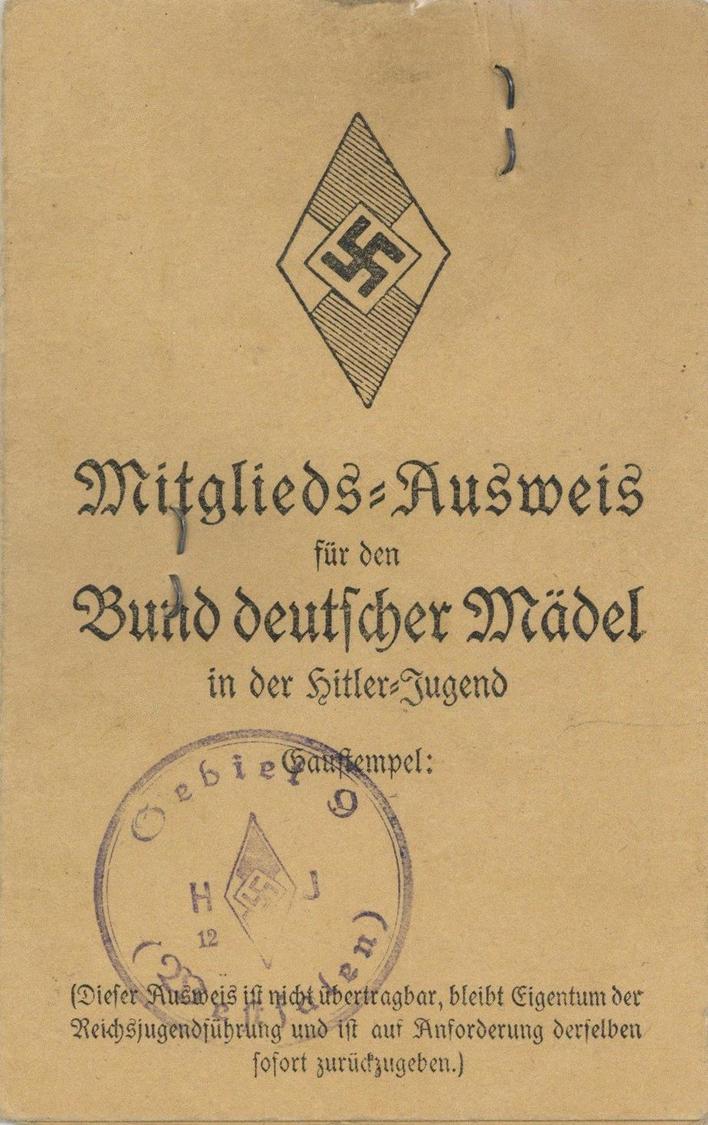 WK II DOKUMENTE - BDM-Ausweis Mit Lichtbild Und Beitragsmarken 1936-39 , I - Guerra 1939-45