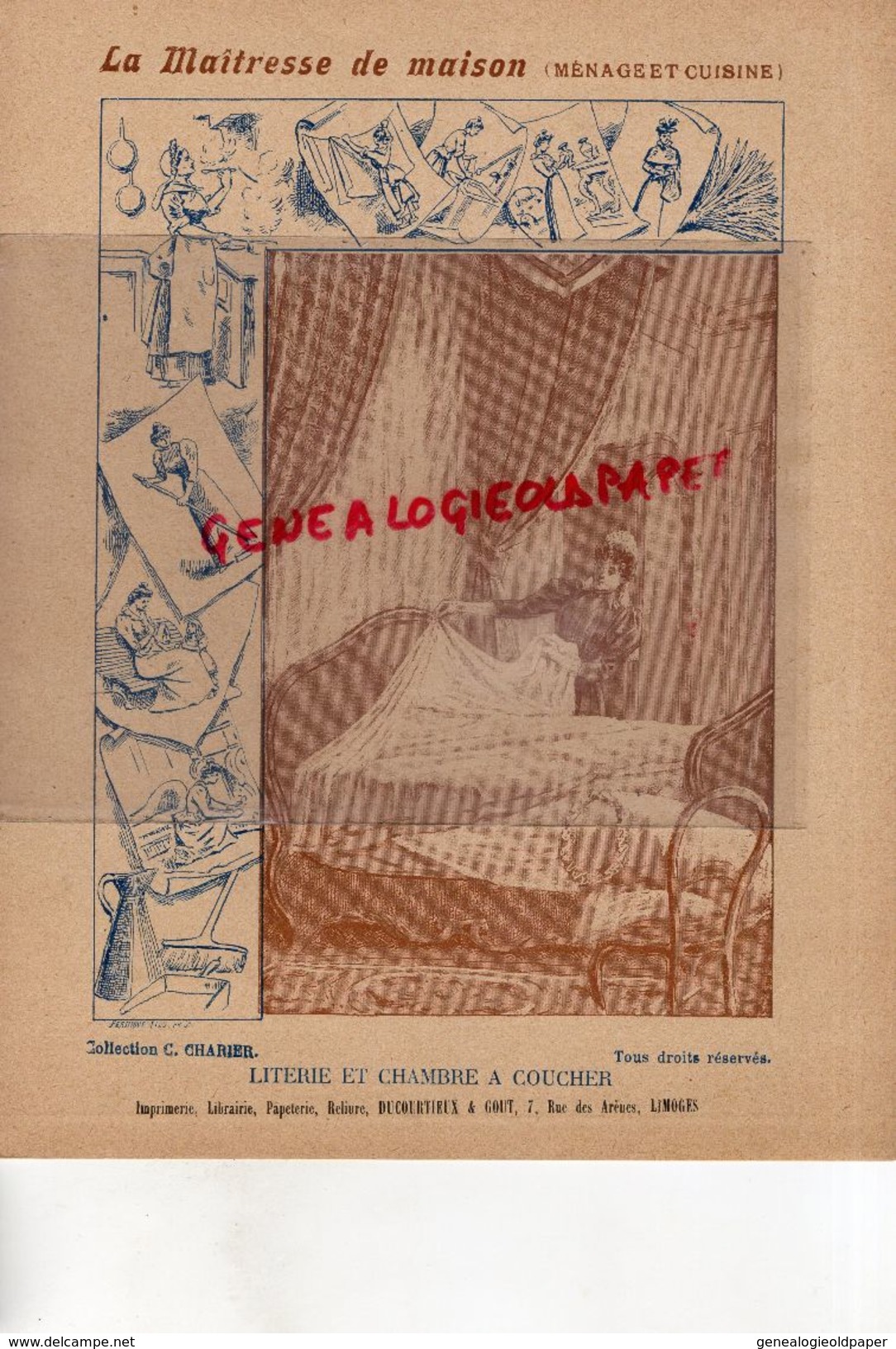 PROTEGE CAHIER-IMPRIMERIE DUCOURTIEUX LIMOGES- MAITRESSE DE MAISON-LITERIE CHAMBRE A COUCHER -CUISINE-CHARIER SAUMUR - Verzamelingen & Reeksen