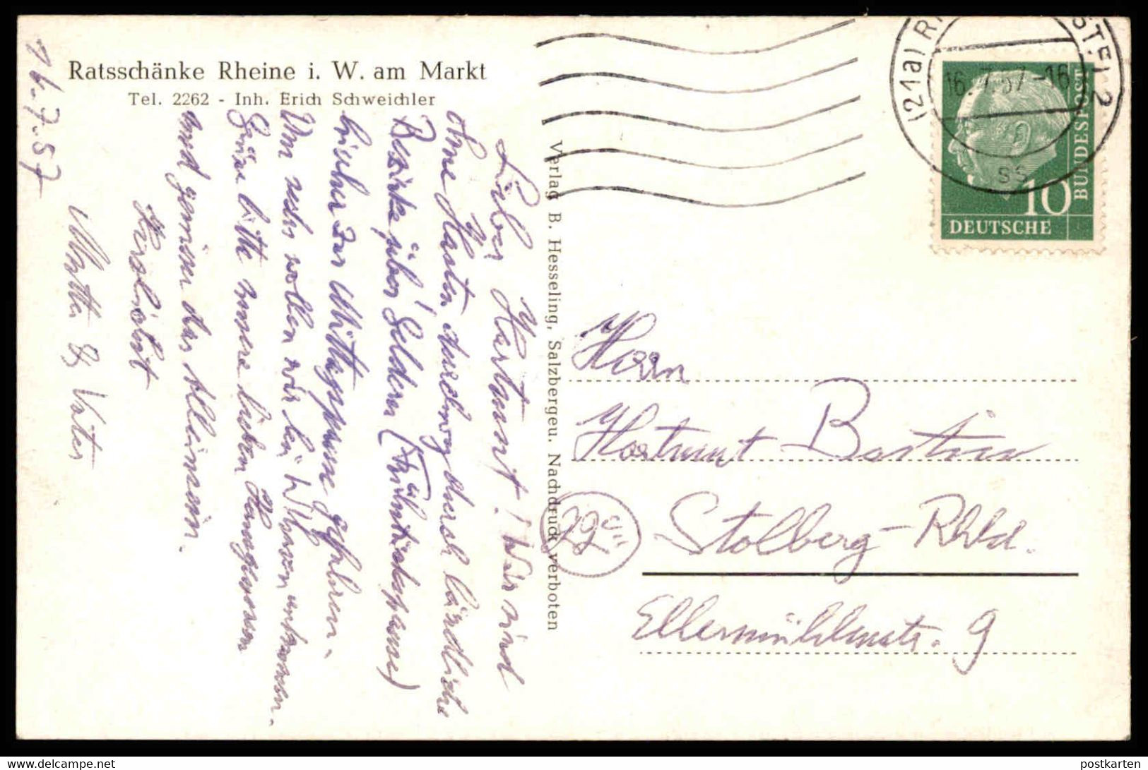 ALTE POSTKARTE RATSSCHÄNKE RHEINE IN WESTFALEN AM MARKT INHABER ERICH SCHWEICHLER GASTSTÄTTE Ansichtskarte Cpa Postcard - Rheine