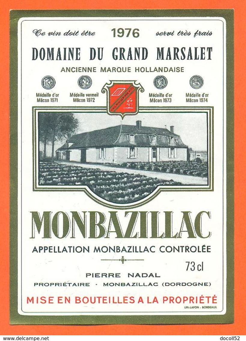 étiquette Vin De Monbazillac Domaine Du Grand Marsalet 1976 Pierre Nadal à Monbazillac - 73 Cl - Monbazillac
