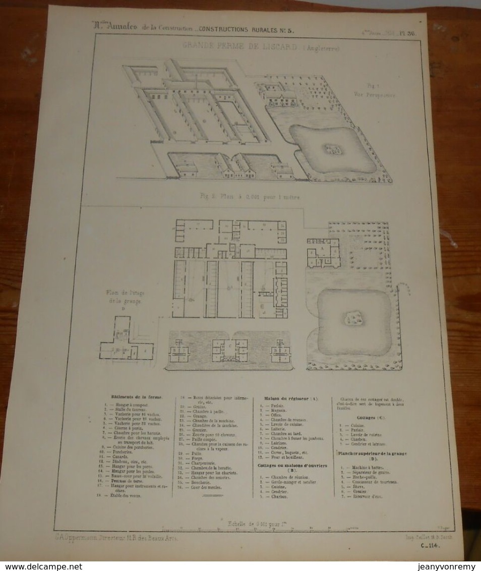 Plan De La Grande Ferme De Liscard En Angleterre. 1858 - Travaux Publics