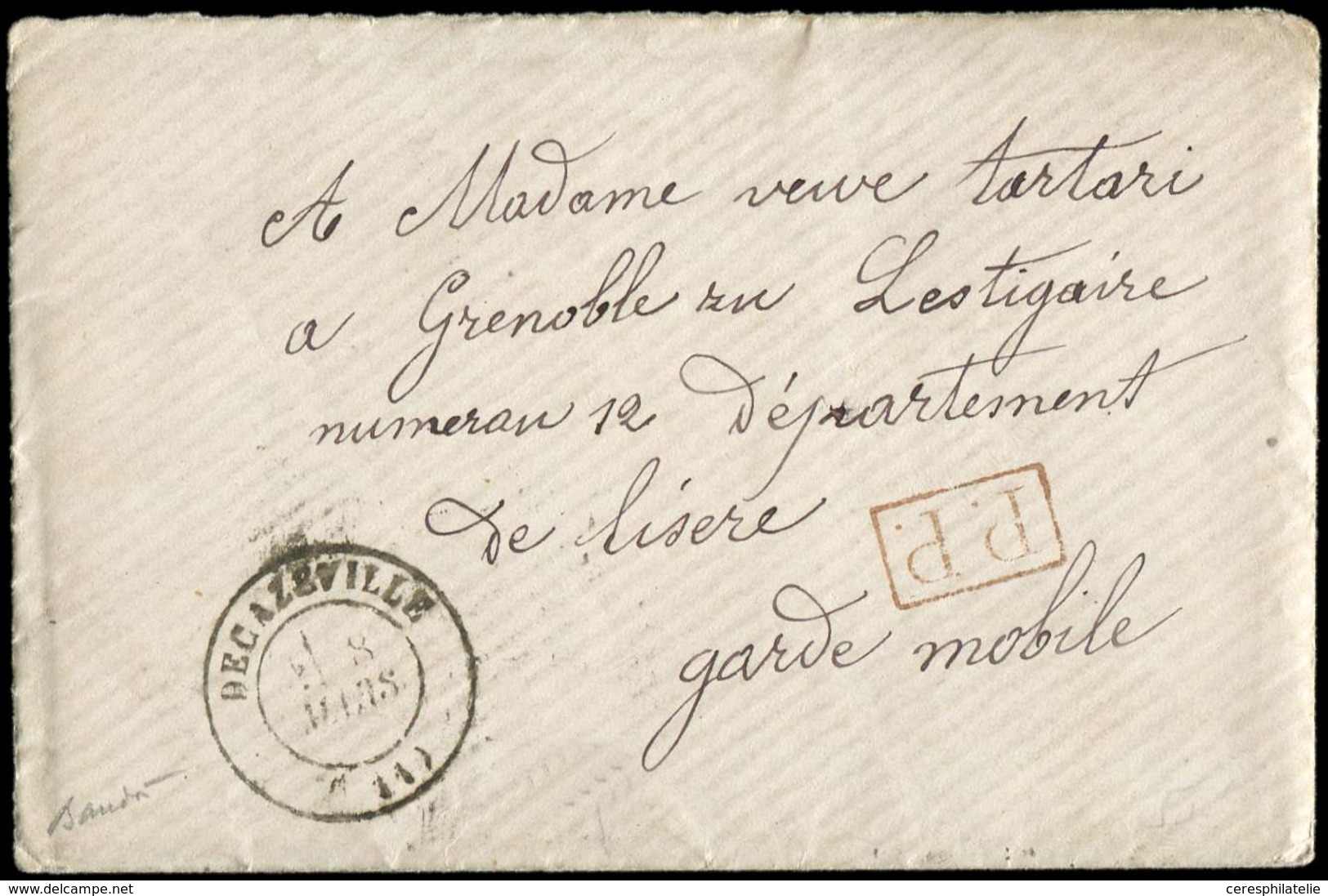 Let Guerre De 1870  Càd DECAZEVILLE 8/3/71 S. Env. En Franchise Avec Correspondance, TB - Krieg 1870