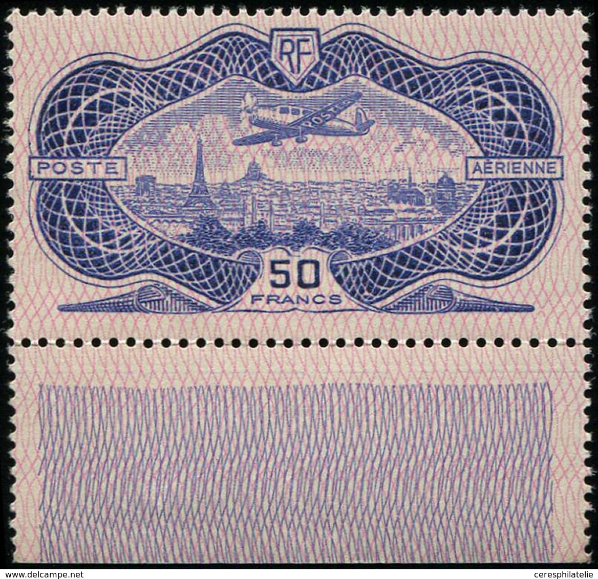 ** POSTE AERIENNE 15  50f. Burelé, Bdf, TTB - 1927-1959 Ungebraucht