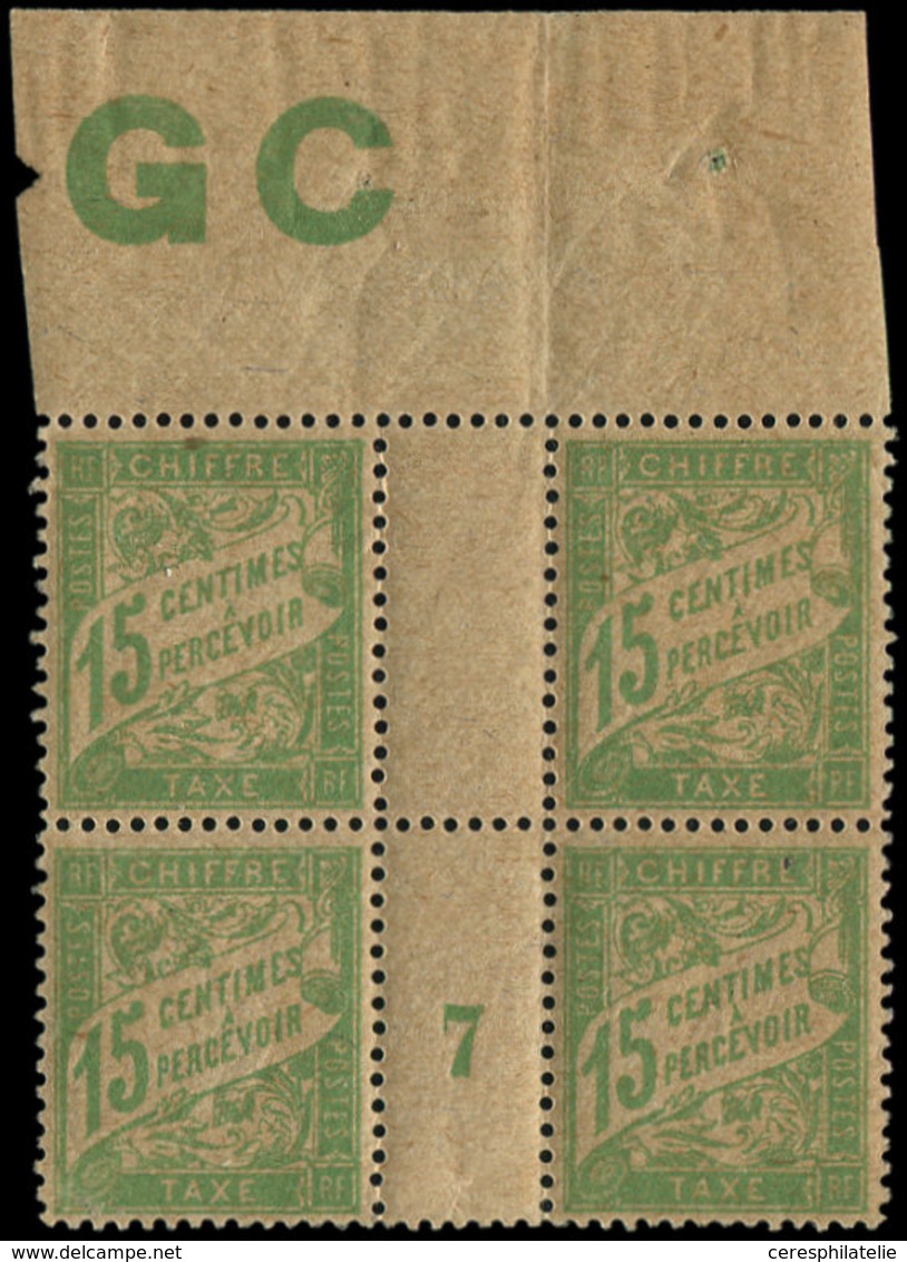 ** TAXE 30a 15c. Vert Jaune, BLOC De 4 Mill.7 Manchette GC, TB - 1859-1959 Gebraucht